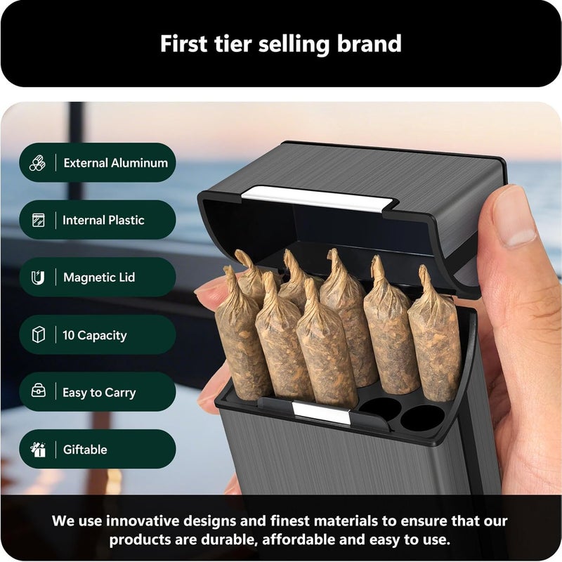 roygra (عبوة 2) حافظة مخروطية بحجم ملكي، علبة سجائر 10 فتحات للسجائر العادية أو بحجم الملك، صندوق تخزين بسعة 10 لملحقات التدخين للورق المدحرج مسبقًا - Image 5